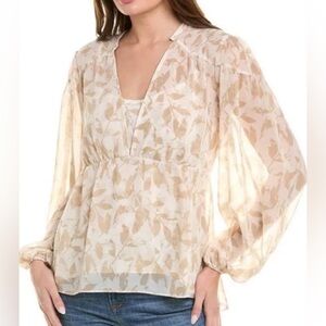 CAbi Couplet Peasant V-Neck sheer long sleeve blouse size small